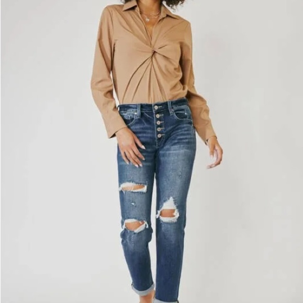 KanCan High Rise Button Down Girlfriend Jeans